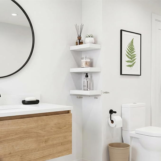 White Floating Shelves for Wall,Set of 3,11.8 Inches Wall Mounted Shelves Over Toilet Farmhouse Home Decor Display