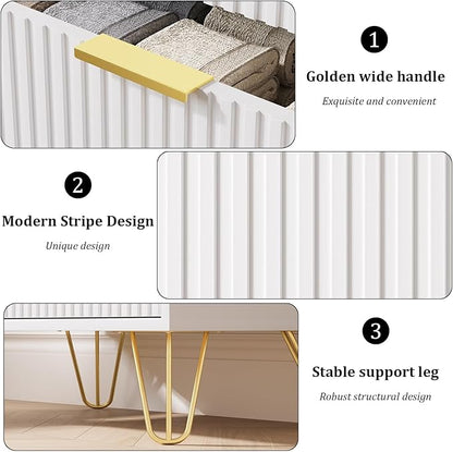 MAISONARIA White 3 Drawer Dresser for Bedroom, Modern Closet Dressers Chest of Drawers, Fluted Dresser Chest Cabinet with Gold Metal Handles, Nightstand for Bedroom, Living Room, Hallway, Entryway