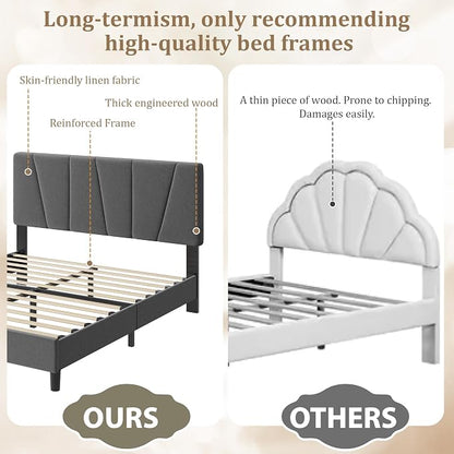 GarveeHome Queen Size Bed Frame with Upholstered Headboard, Modern Fabric Platform Bed Frame with Wooden Slat Support, Adjustable Headboard, No Box Spring Needed, Noise-Free, for Bedroom