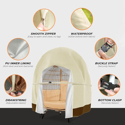 Patio Egg Chair Cover Double Wicker Egg Chair Covers for Outdoor Furniture Egg Swing Loveseat Cover Waterproof 420D Patio Chair Cover 91x80 inches (Beige)