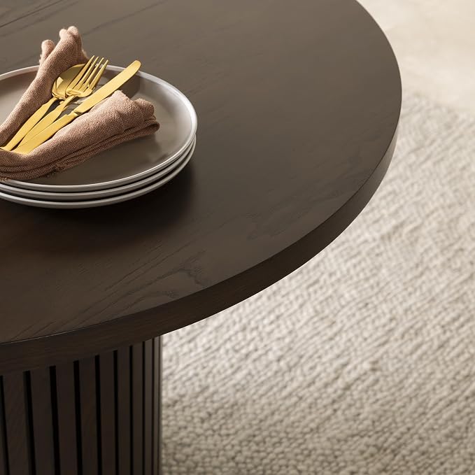 Transformer Table - Solid Wood Extendable Round Dining Table, Extendable Round Dining Table, Space-Saving Modern Furniture, Elegant and Functional Design, Dark Brown (Table Only)