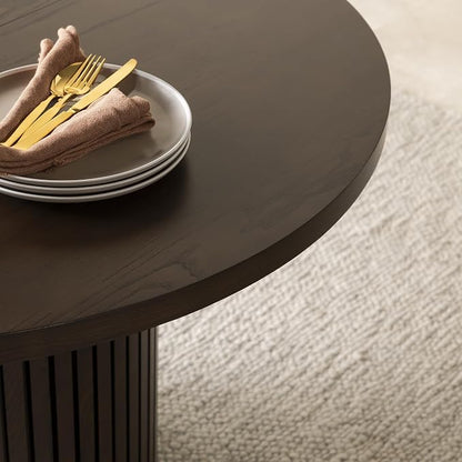 Transformer Table - Solid Wood Extendable Round Dining Table, Extendable Round Dining Table, Space-Saving Modern Furniture, Elegant and Functional Design, Dark Brown (Table Only)
