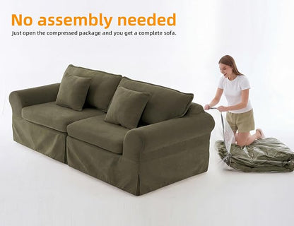 Mistpeople Modern Loveseat Sofa Couch, Upholstered Comfy Sofa with Pillows & Armrests, Deep Seating Couch with Removable Cover for Living Room Bedroom Apartment Office Small Spaces, Green 3 Seats