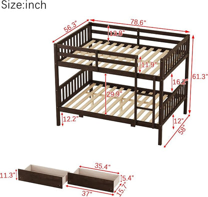 Harper & Bright Designs Full Over Full Bunk Bed with 2 Drawers, Convertible into 2 Beds, Bunk Bed with Ladder and Safety Guardrails, Espresso