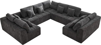 140''Modular Sectional Couches for Living Room, Cloud Boneless Compressed Sectional Sofa, Oversized U Shaped 8 Seater Upholstered Memory Foam Sofa, No Assembly, Chenille Grey
