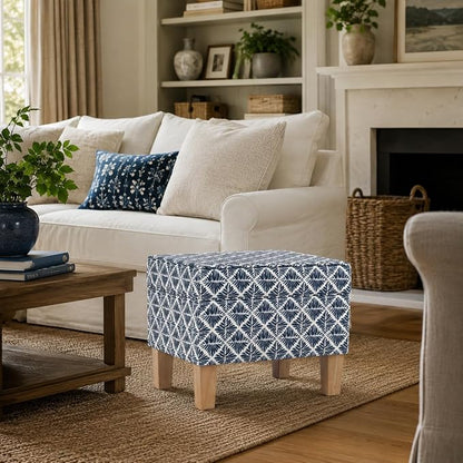 HomePop 22" Modern Rectangular Storage Ottoman - Blue Geometric Pattern