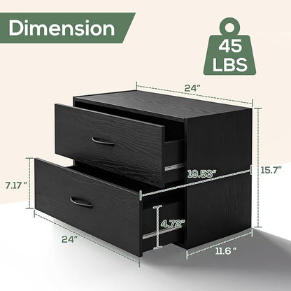 PrimeZone 2 Wood Drawer for Closet Storage: Black Stackable Short Closet Dresser for Clothes Organizer - Modular Chest Cabinet for Closet Bedroom Dorm Wardrobe Nursery, 3 Packs