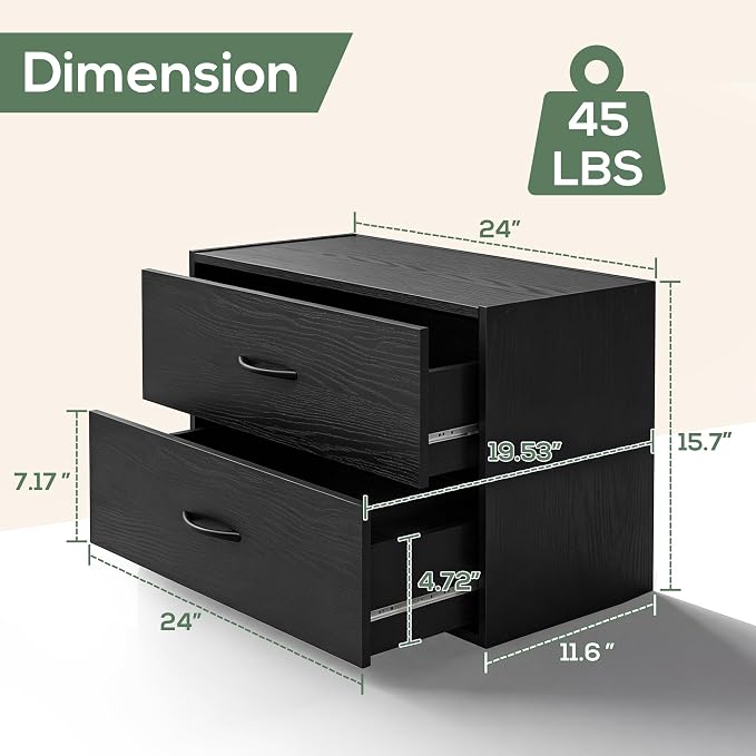PrimeZone 2 Wood Drawer for Closet Storage: Black Stackable Short Closet Dresser for Clothes Organizer - Modular Chest Cabinet for Closet Bedroom Dorm Wardrobe Nursery, 4 Packs