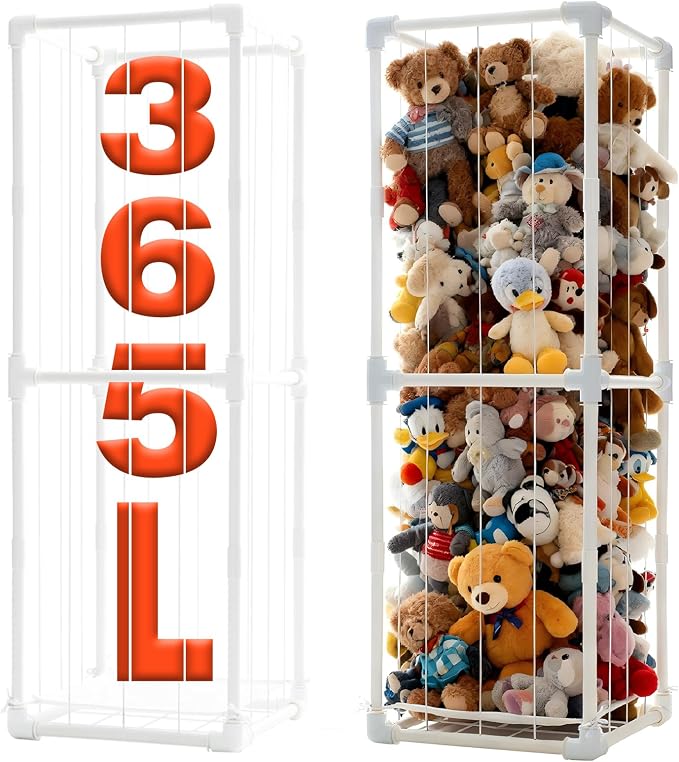 Large Stuffed Animal Storage Organizer, Creative PVC Stuffed Animals Storage Zoo Cage, Vertical Space Saving Large Capacity Plush Toy Zoo Holder for Kidroom Playroom-White