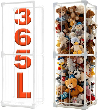 Large Stuffed Animal Storage Organizer, Creative PVC Stuffed Animals Storage Zoo Cage, Vertical Space Saving Large Capacity Plush Toy Zoo Holder for Kidroom Playroom-White