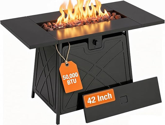 BALI OUTDOORS Propane Fire Pit Patio Outdoor Fire Pit Table Large Firepits for Outside Black