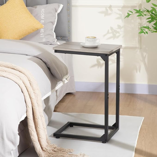 AMHANCIBLE C Shaped End Table, Slide Under Couch Table for Sofa, TV Tray Snack Table, Small Side Table for Small Space, Living Room, Grey HET02CGY-1
