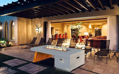 Premium 60” Gas Fire Pit Table with Unique Wooden-Visual Leg, Large Propane Fire Table with Lava Rocks, Smokeless Fireplace 60,000BTU for Backyard Patio Villa Bonfire, FP015