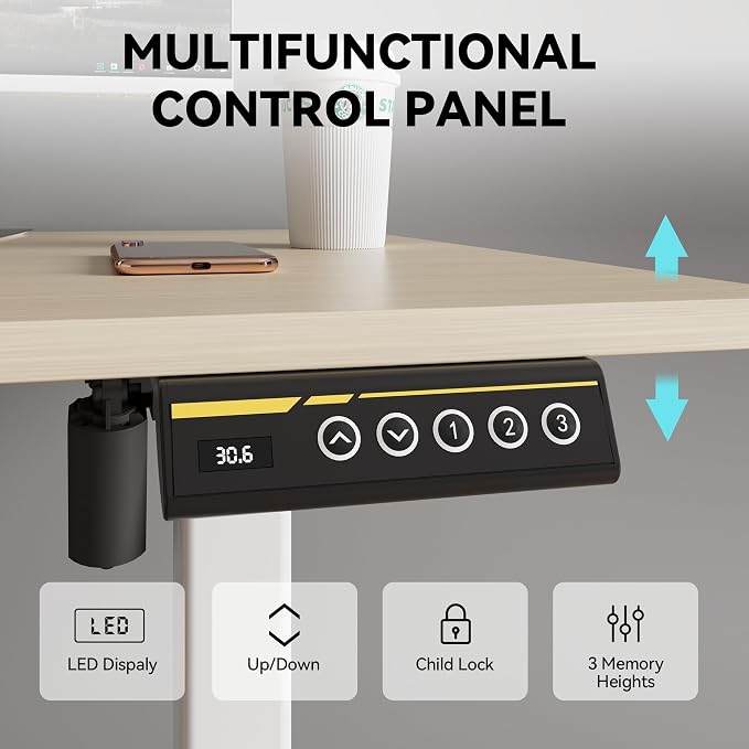 Electric Standing Desk,48x24 Inches Adjustable Height Stand up Desk, Sit Stand Home Office Desk with Splice Board, 3 Preset Heights,Equipped with Hooks,Ergonomic Computer Workstation，Nature
