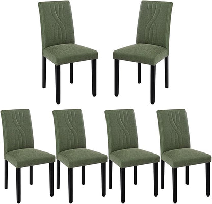VECELO Upholstered Dining Chairs Set of 6, Modern PU Leather and Solid Wood Legs & High Back for Kitchen/Living Room- Green