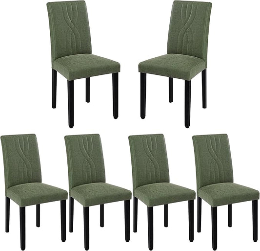 VECELO Upholstered Dining Chairs Set of 6, Modern PU Leather and Solid Wood Legs & High Back for Kitchen/Living Room- Green