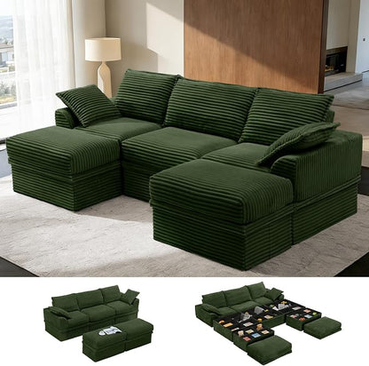 Upgrade Boneless Couch with Storage, Extra Deep&High Seat Modular Sectional Sofa 3 Seater U Shaped Cloud Couch with Ottoman, Tool-Free Assembly Sectional Couches for Living Room