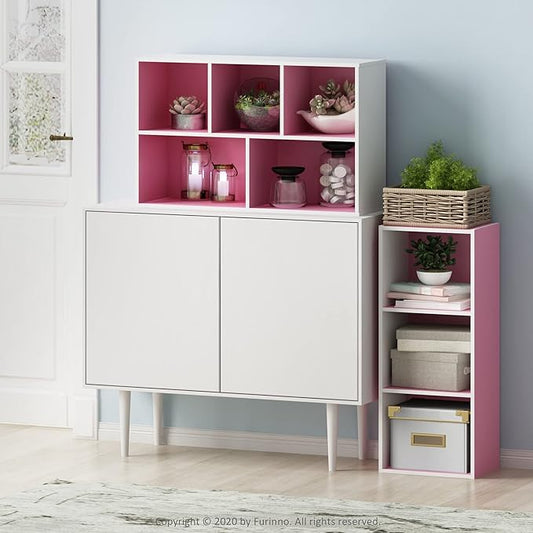 Furinno LUDER Book Shelf, 5-Cube Bookshelf, Reversible Bookcase, 9.4 x 19.5 x 31.5, Easy Assembly, for Living Room, Bedroom, Home Office, White/Pink