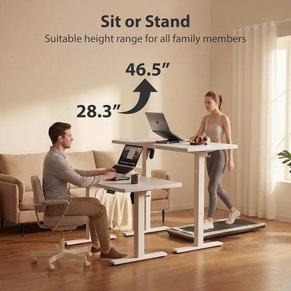 Cubiker Standing Desk, 55x24 Inches Sit Stand Home Office Desk, Electric Stand up Desk, Adjustable Desk with Splice Board, White Frame/White Top