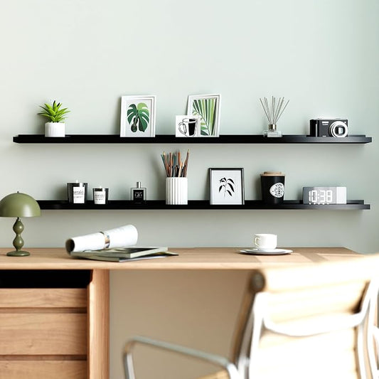 Long Floating Shelves for Wall Decor, Long Wall Mounted Storage Shelf for Bedroom, Living Room, Bathroom, Kitchen, Nursery, Display Picture Ledge Shelf with Lip Set of 2-56 Inches, Black