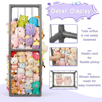 Stuffed Animal Storage Zoo Holder Space Save, PVC Stuffed Animal Organizer | Vertical Plush Toy Organizer with Elastic Band and Net, Large Capacity Stuffy Storage for Playroom Bedroom Nursery