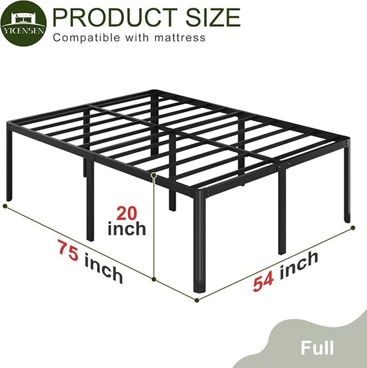 Yicensen 20 Inch Full Bed Frame Heavy Duty Full Size Platform Bed Frame with Rounded Corner Legs No Box Spring Needed, Easy Assembly, Noise Free, Black.