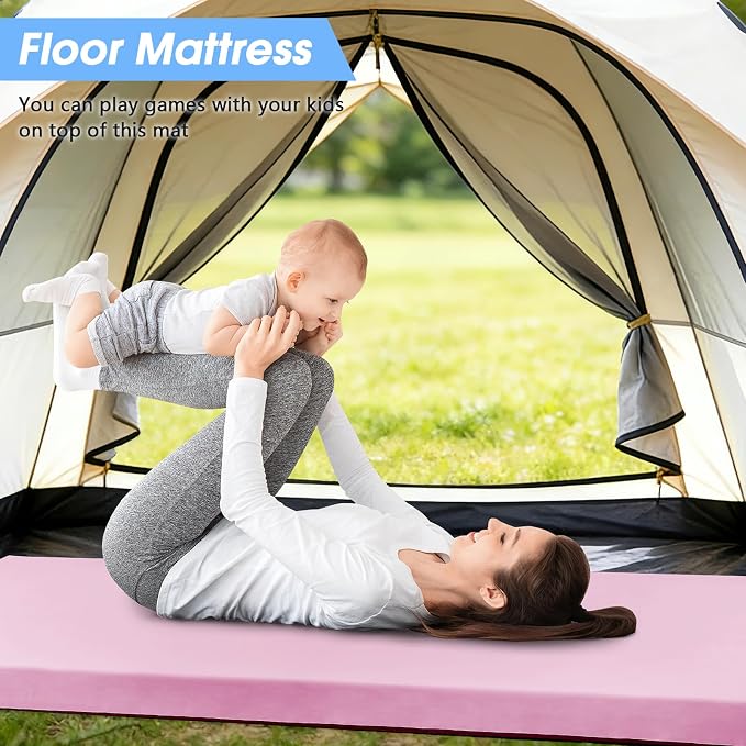CYMULA 3 Inch Memory Foam Camping Pad, Camping Essentials Roll Up Floor Mat for Car Camping, Cot, Tent, Truck, Travel and Guest Use, Non-Slip Waterproof Bottom, Removable Cover
