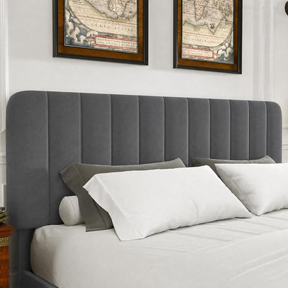 VECELO Queen Size Upholstered Bed Frame with 4 Drawers and Headboard, Velvet Platform Storage Bedframe, Wooden Slats Support, No Box Spring Needed,Dark Grey