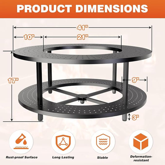 Fire Pit Surround Tabletop for Solo Stove Bonfire 1.0&2.0,Ranger 1.0&2.0, 41" Fire Pit Surround Tabletop with Wood Storage Shelf,Powder-Coated Steel Surround Tabletop with Extra Space and Raised Stand