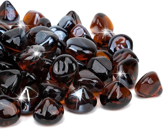 onlyfire 10-Pounds Fire Glass Diamonds for Propane Fire Pit, 1 Inch Reflective Firepit Glass Rocks Stones for Gas Fireplace and Fire Pit Table, Amber