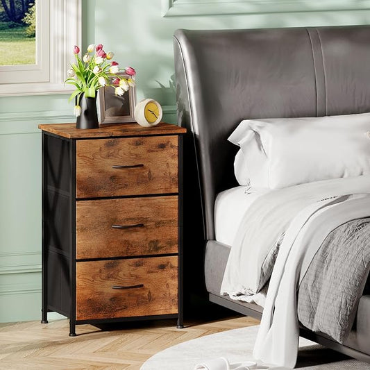 Somdot Dresser for Bedroom with 3 Drawers, Storage Organizer Chest of Drawers with Removable Fabric Bins for Closet Bedside Living Room Laundry Entryway Hallway, Wood Grain Print