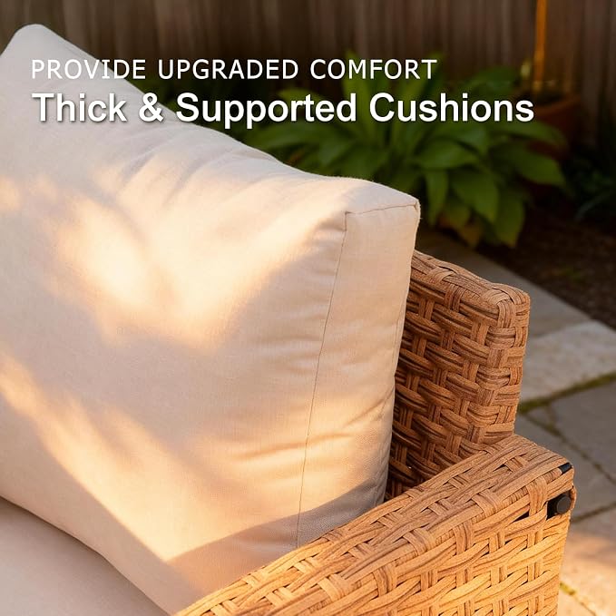 SUNSITT Patio Swivel Chair Set of 2, Wicker Swivel Chairs Outdoor Seating Furniture with Thick Comfy Cushions, for Porch, Balcony, Deck, Natural Rattan Color