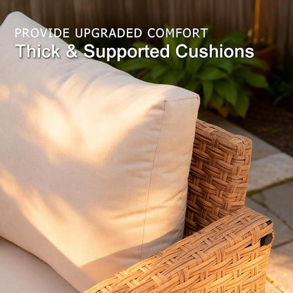SUNSITT Patio Swivel Chair, Wicker Swivel Chairs Outdoor Seating Furniture with Thick Comfy Cushions, for Porch, Balcony, Deck, Natural Rattan Color