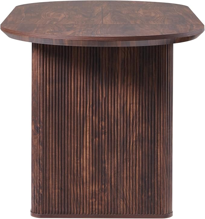 T4TREAM 63" Fluted Oval Dining Table for 4-6, Mid-Century Modern Kitchen Table with Thickened Edge & Strip Pedestal Base, Wood Luxury Table for Dining Room/Kitchen/Home Office, Walnut (Table Only)