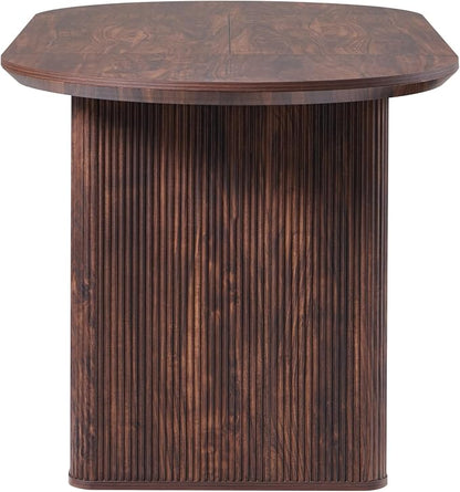 T4TREAM 63" Fluted Oval Dining Table for 4-6, Mid-Century Modern Kitchen Table with Thickened Edge & Strip Pedestal Base, Wood Luxury Table for Dining Room/Kitchen/Home Office, Walnut (Table Only)