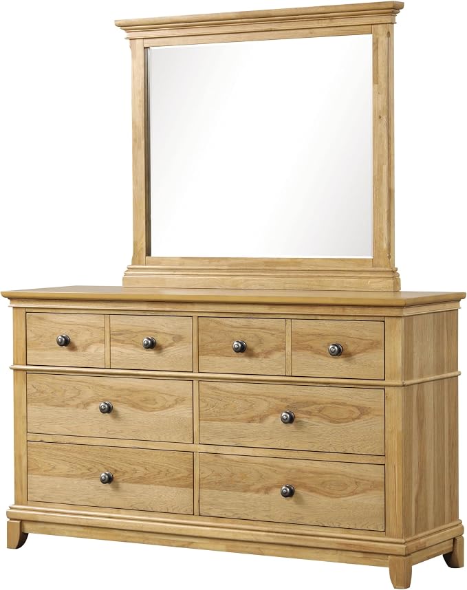 Furniture of America Yardley Farmhouse Solid Wood 5-Piece Bedroom Set with Platform Bed, Felt-Lined Top Drawers on Nightstands and Dresser with Mirror, Box Spring Needed, Queen, Natural Oak