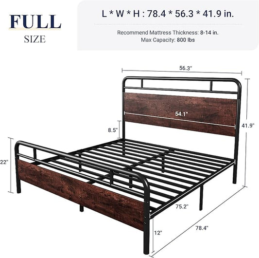 Allewie Full Size Platform Bed Frame with Wooden Headboard and Footboard, Heavy Duty 13 Metal Slats Support, Under-Bed Storage, No Box Spring Needed, Noise Free, Easy Assembly, Mahogany