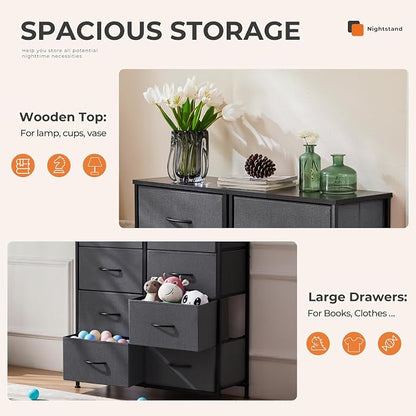 Sweetcrispy Dresser for Bedroom, Fabric Dresser with 8 Drawers, Ash | Chest of Drawers for Closet, Living Room, Sturdy Steel Frame, Wooden Top, Easy Pull Handle