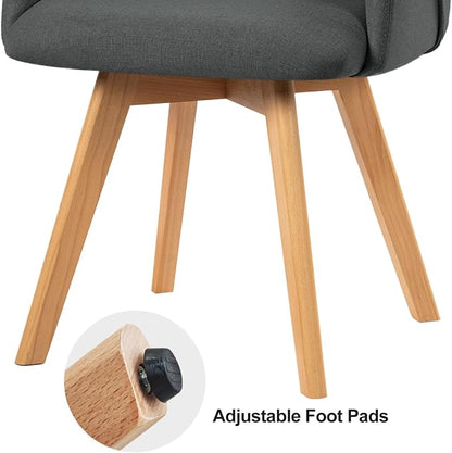 Swivel Dining Chairs Set of 4, Mid Century Modern Dining Chairs with Arms, Linen Fabric Upholstered Kitchen Dining Room Chairs with Solid Wood Legs for Living Room,360°Swivel Accent Desk Chair, Grey