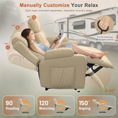 Loveseat Recliner Sofa, Home Theater Seating with Massage, Reclining Loveseats with Console, Wall Hugger RV Couch Movie Theater Chairs, RV Furniture Sofas with USB, Cup Holders, Drawer for Gaming Room