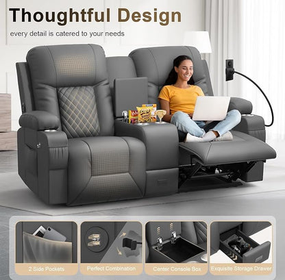 YONISEE Large Loveseat Recliner, Loveseat Recliner Sofa with Storage Console, Recliner Chair with USB Ports, 2 Cell Phone Holders, Cup Holder, Loveseat Couch for Living Room (Dark Gray)