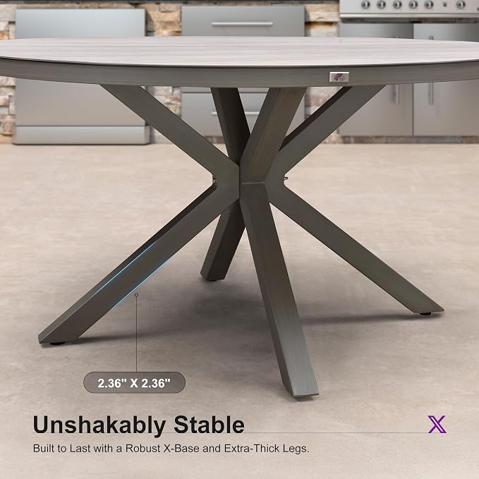 PURPLE LEAF 5 Pieces Patio Round Dining Set Aluminum Frame and Wicker Rattan Round Table and Arm Chairs with Cushions for Garden Porch Kitchen Modern Outdoor Grey