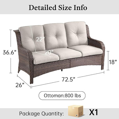 Outdoor Couch All Weather PE Wicker Patio Sofa Outdoor Sofa Deep Seating for Porch Deck Backyard-Brown/Beige