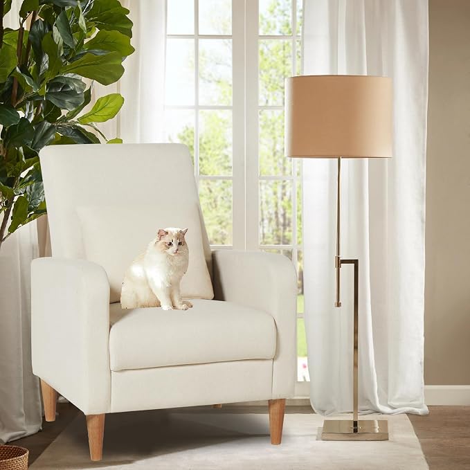 COLAMY Mid-Century Modern Upholstered Accent Chair with Back Pillow & Solid Wood Legs, Fabric Cozy Armchair for Living Room, Bedroom, Reading Nook, Apartment & Small Spaces, White