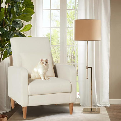 COLAMY Mid-Century Modern Upholstered Accent Chair with Back Pillow & Solid Wood Legs, Fabric Cozy Armchair for Living Room, Bedroom, Reading Nook, Apartment & Small Spaces, White