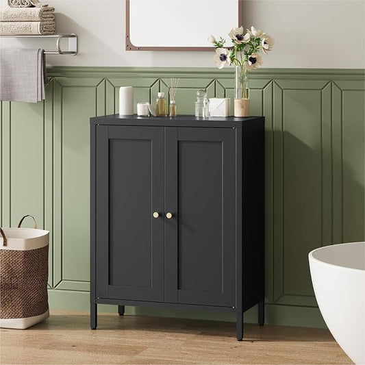 Metal Bathroom Cabinet, Small Floor Storage Cabinet, Freestanding Sideboard with 2 Adjustable Shelves for Living Room, Dining Room