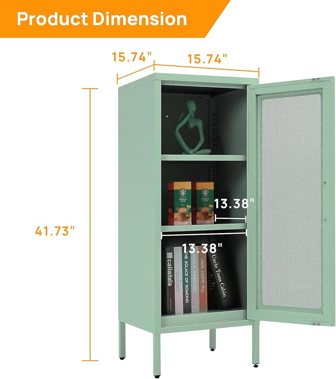 Slim Metal Storage Cabinet with Mesh Doors - 42'' Tall Narrow Organizer Tower, Compact Freestanding Cabinet, Versatile Utility Storage for Home, Office, Kitchen, Living Room, Durable and Modern Design