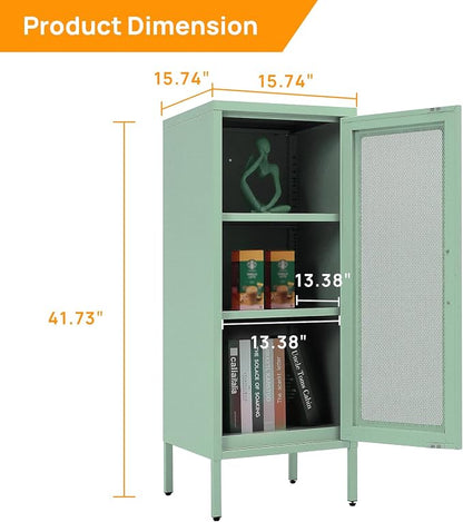 Slim Metal Storage Cabinet with Mesh Doors - 42'' Tall Narrow Organizer Tower, Compact Freestanding Cabinet, Versatile Utility Storage for Home, Office, Kitchen, Living Room, Durable and Modern Design