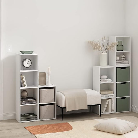 Furinno PASIR Book Shelf, 5-Tier Modern Bookshelf, Open Shelves Bookcase 9 x 12 x 52, Easy Assembly, for Living Room, Bedroom, Home Office, White