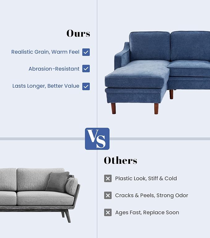Kingfun 88" L-Shape Sofa, Chenille Sectional Couch, Mid Century Modern Couches with Solid Wood Frame for Living Room Bedroom